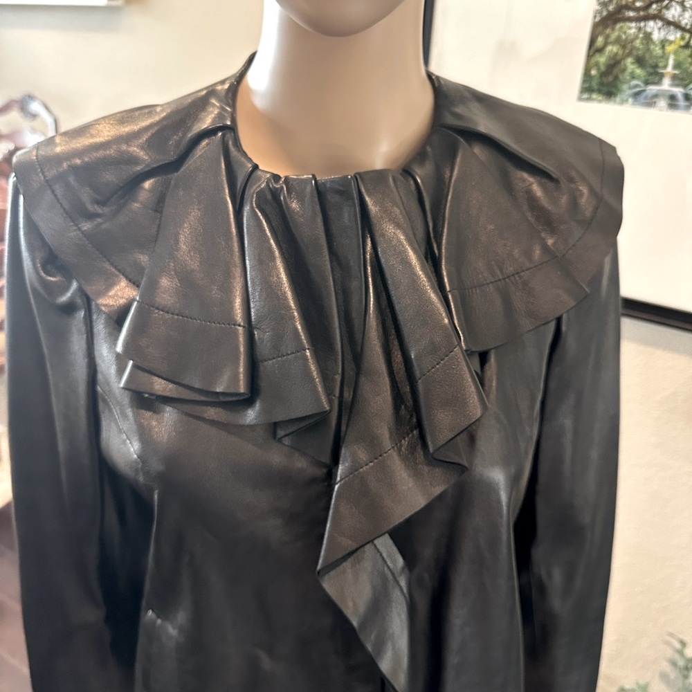 DVF Black Ruffle Leather Jacket - Picture 7 of 9